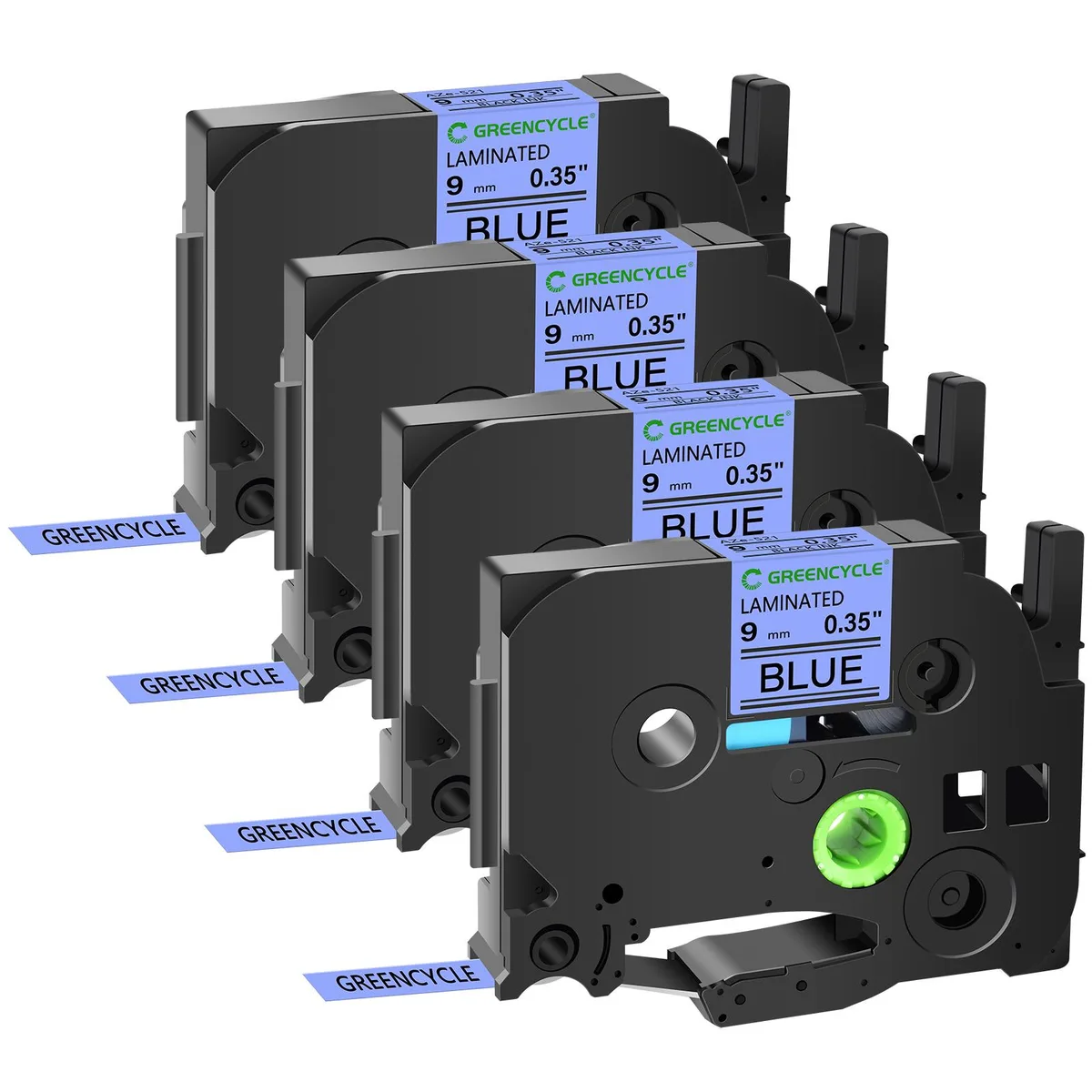 GREENCYCLE GREENCYCLE TZe-521 9mm Black on Blue Laminated Tape 4 Pack labelmaker — product photo