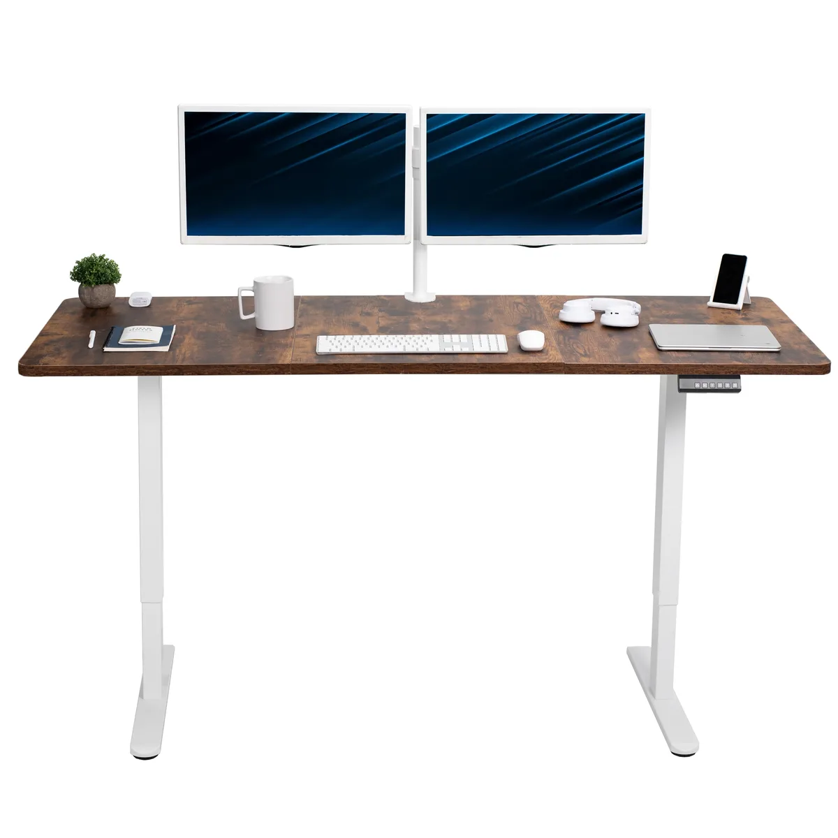 VIVO VIVO Electric Dual Motor Standing Desk 71 x 30 Vintage Brown White Frame — product photo