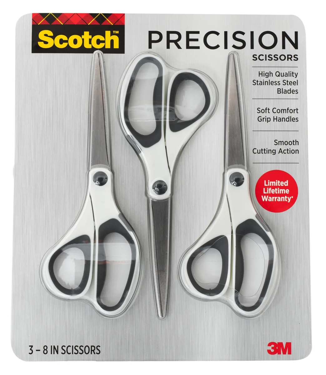 Three 7-inch scissors with titanium-fused blades, assorted colours, soft comfort grips