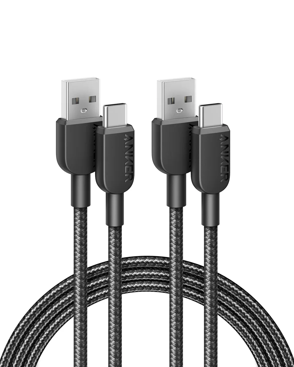 Two black braided USB-A to USB-C cables coiled together