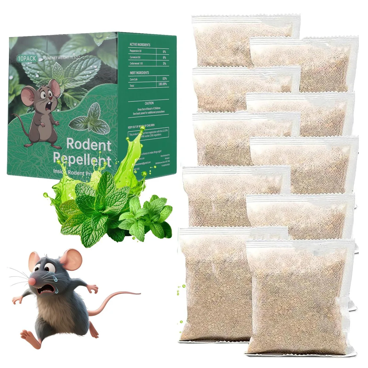 Ten peppermint lemon oil repellent pouches in mesh bags