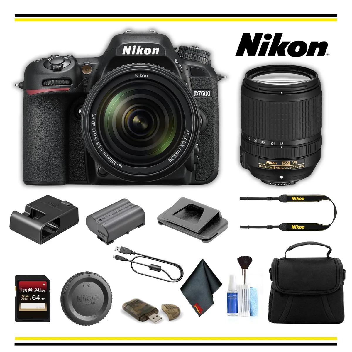Nikon International Nikon International D7500 DSLR camera with 18-140mm lens starter bundle — product photo