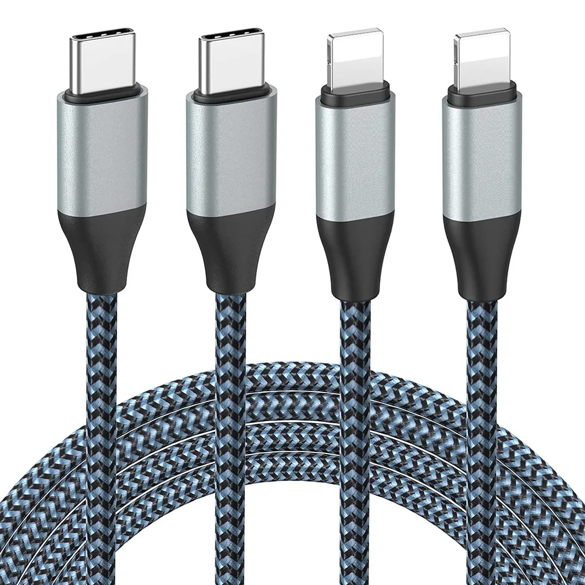 Sundix USB-C to Lightning Cable 10 ft 2-pack Black Blue MFi 20W — product photo