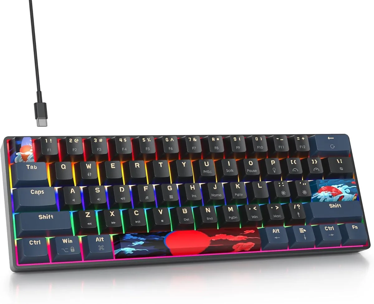 TUKO TUKO GS61 60% Gaming Keyboard Blue Samurai Rainbow LED Red Switch PBT — product photo