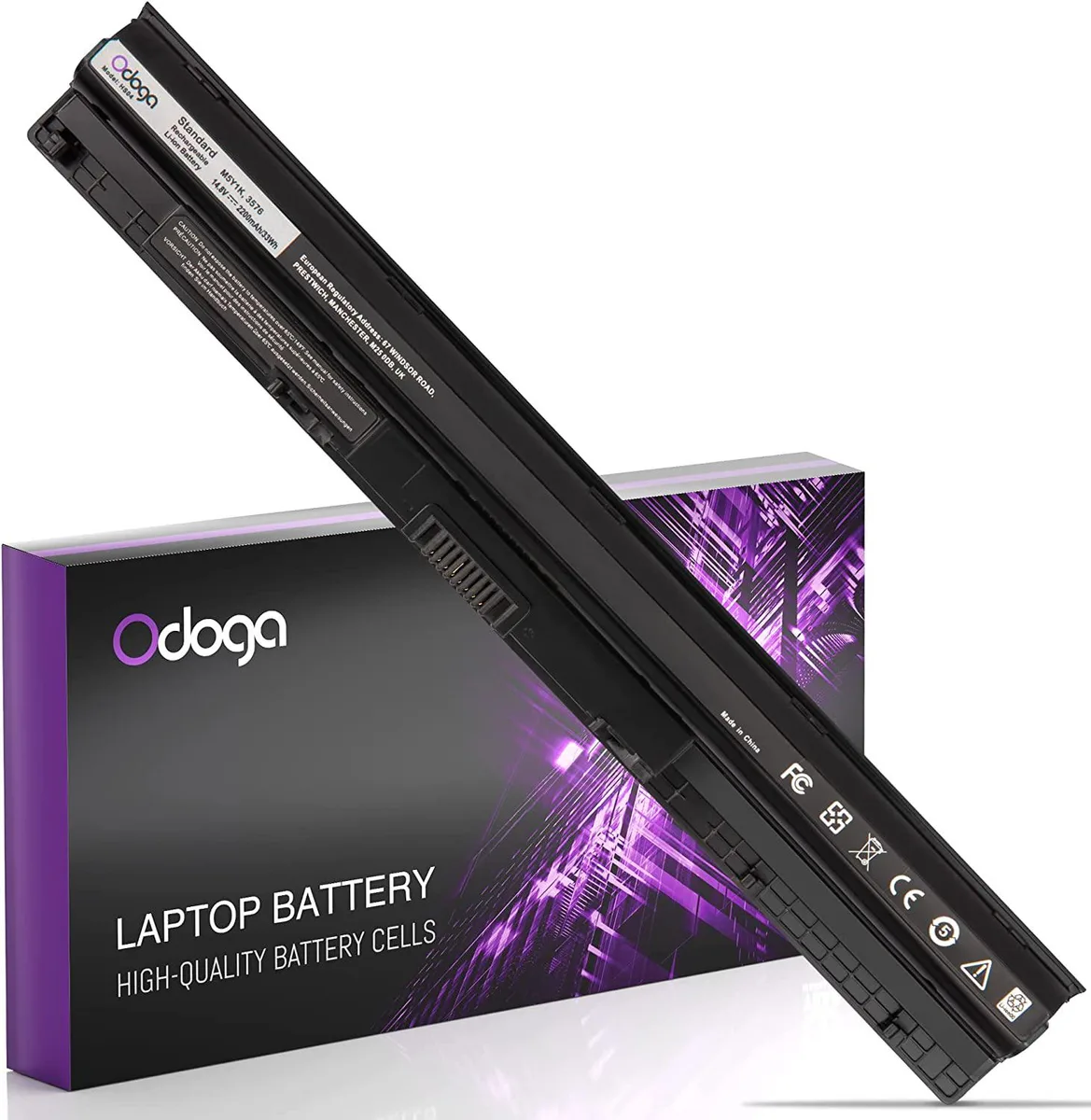Rectangular black lithium-ion laptop battery with label showing model M5Y1K