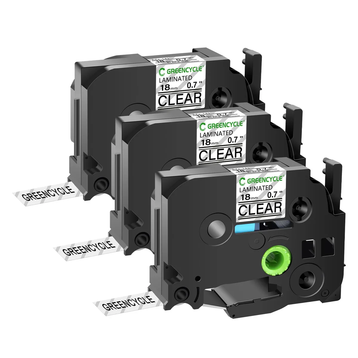 GREENCYCLE GREENCYCLE TZe-141 18mm Black on Clear Laminated Tape 3 Pack — product photo