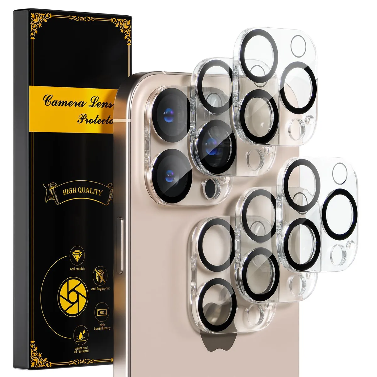 Six clear glass camera lens protectors for iPhone 16 Pro and Pro Max