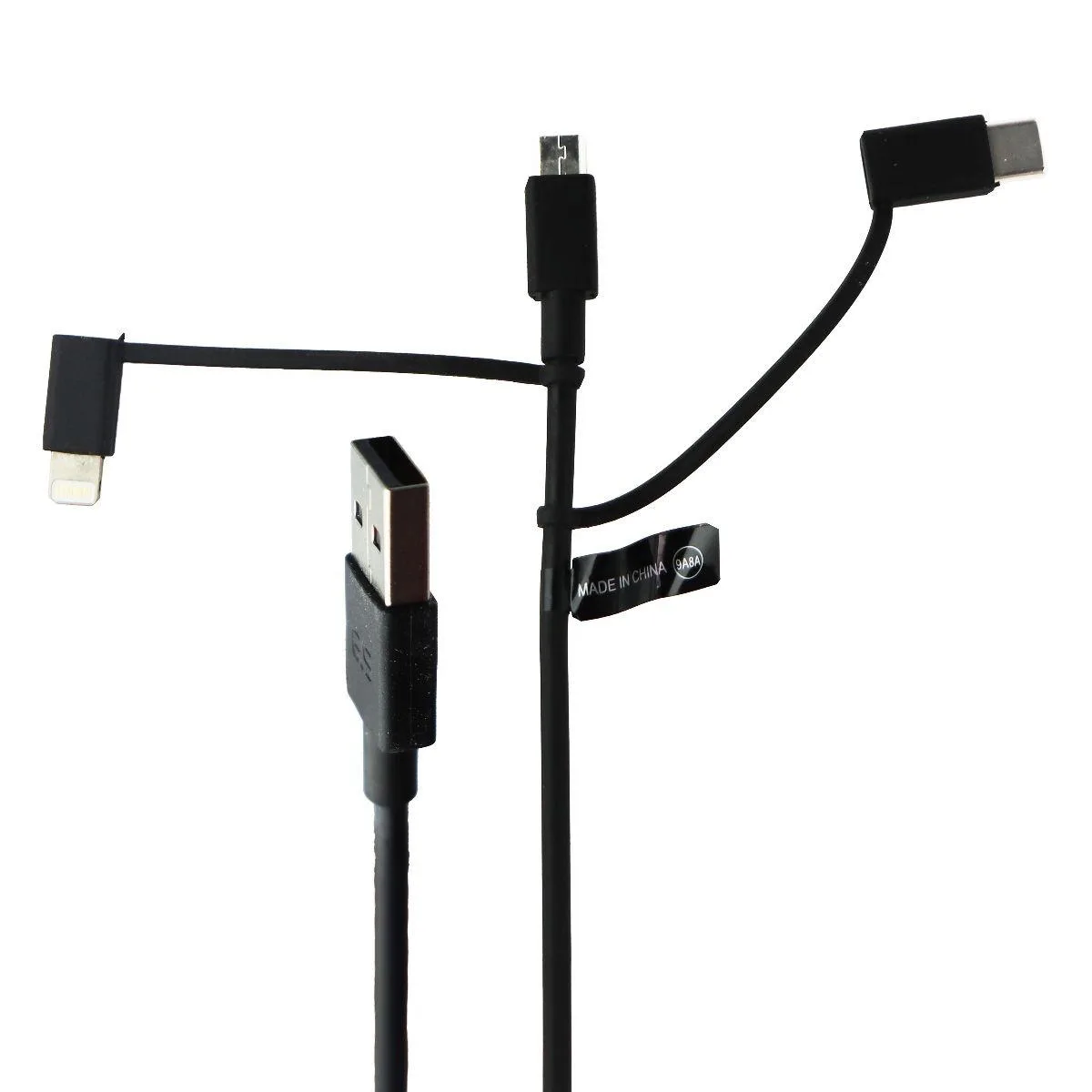 PureGear PureGear 4-Ft 3-in-1 USB Cable Micro-USB USB-C Lightning 8-Pin Black — product photo