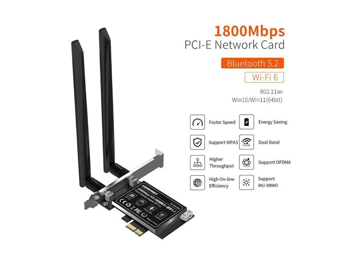 BONAEVER BONAEVER 1800M WiFi 6E PCIe Card Bluetooth 5.2 PCIe Adapter Dual band bag — product photo