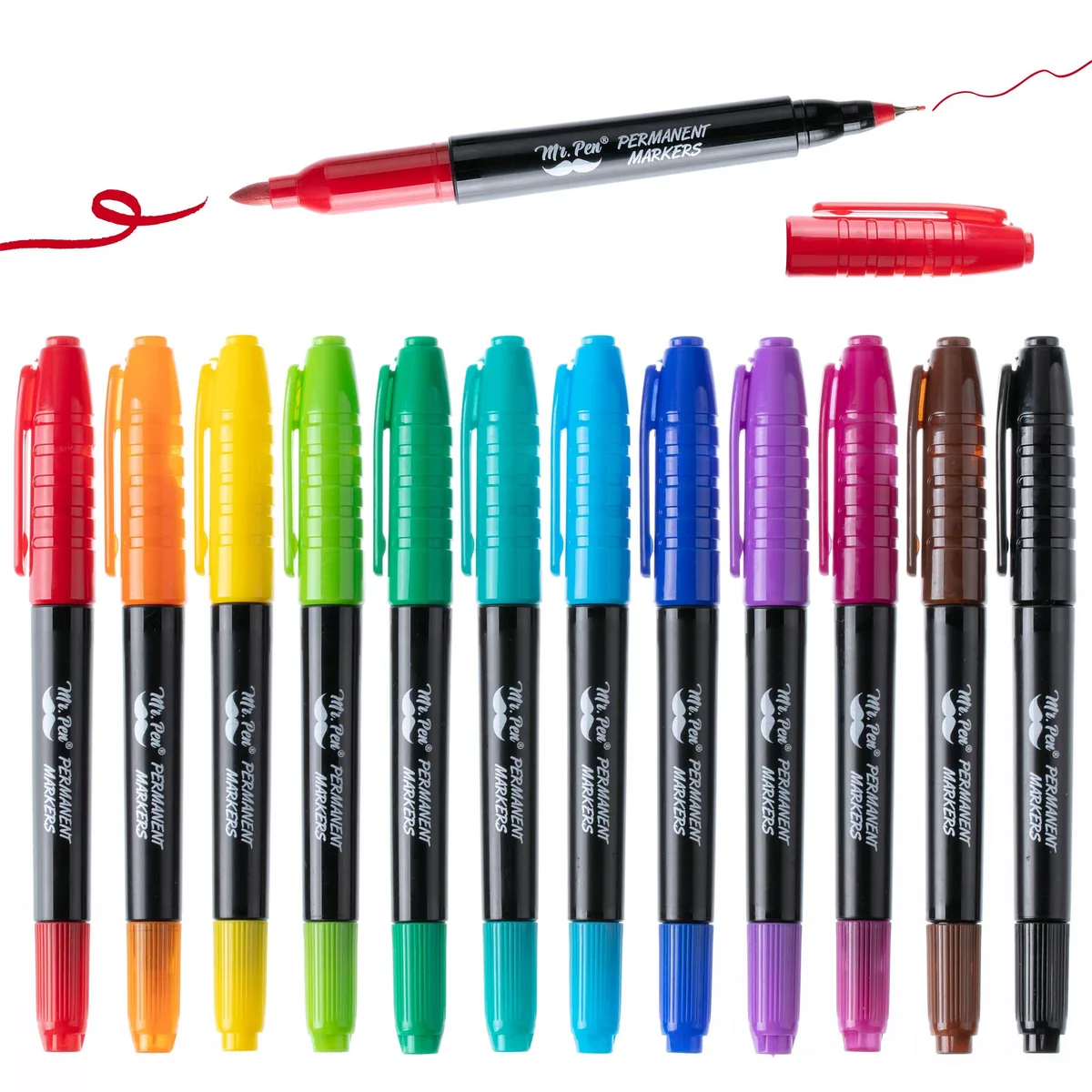 Mr. Pen Dual Tip Permanent Markers 12 Pack Fine &amp; Ultra Fine Tip — product photo