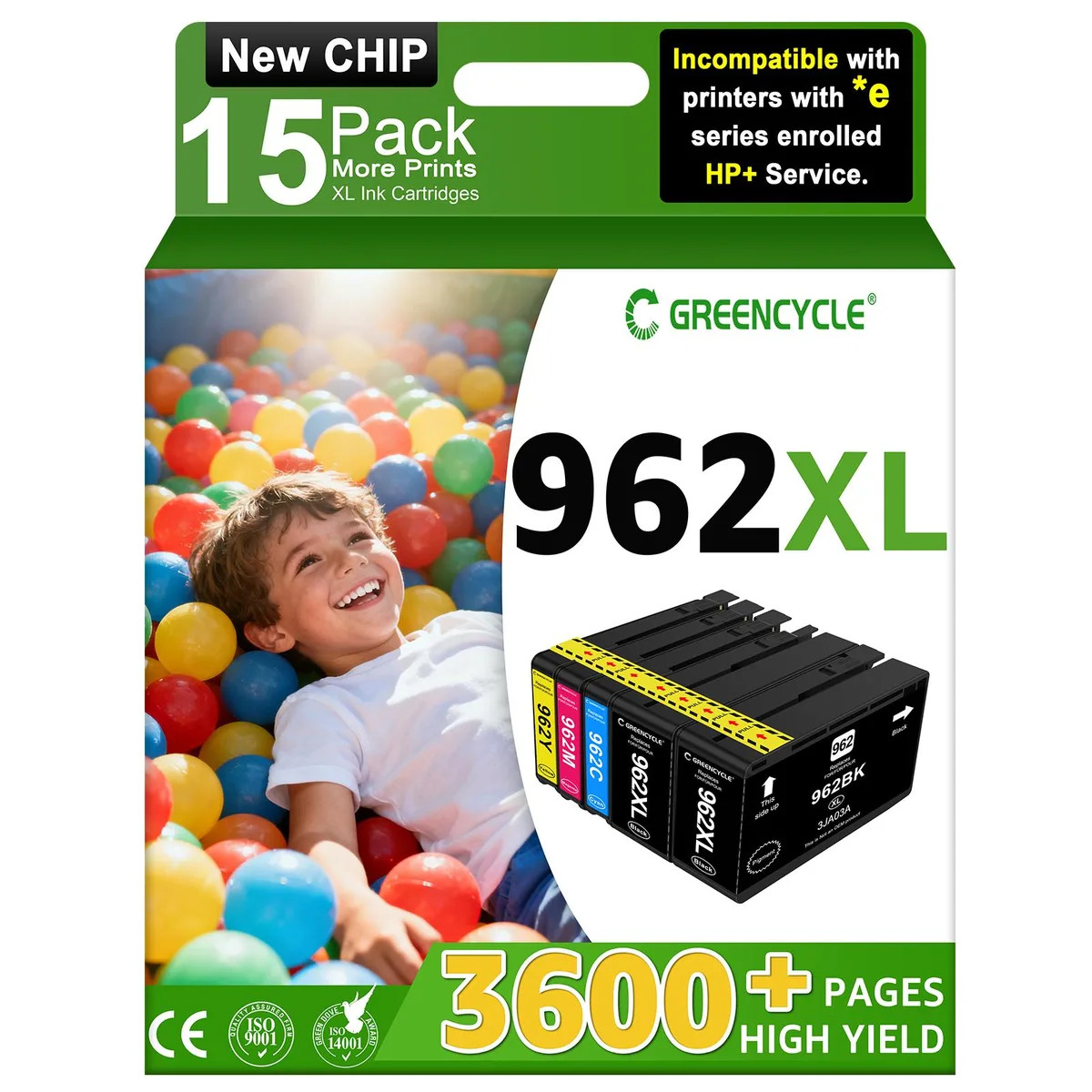 GREENCYCLE GREENCYCLE 962XL Ink Cartridge 15 Pack Black/Cyan/Magenta/Yellow — product photo