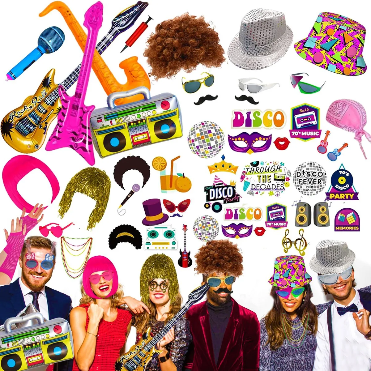 50 Pcs Rock Star Photo Booth Props Set Dress-Up — product photo