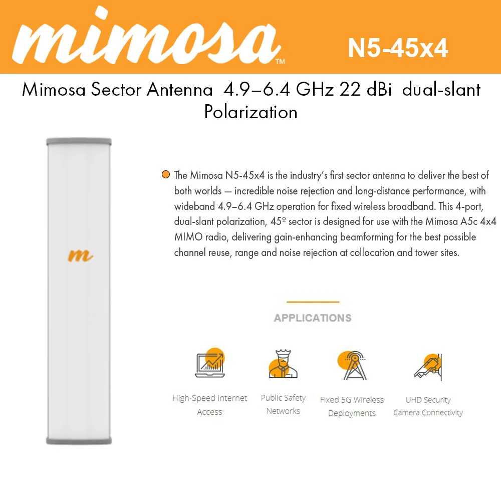 Mimosa Networks Mimosa Networks N5-45X4 45° Sector Antenna 4.9–6.4 GHz 22 dBi 4×4 MIMO — product photo