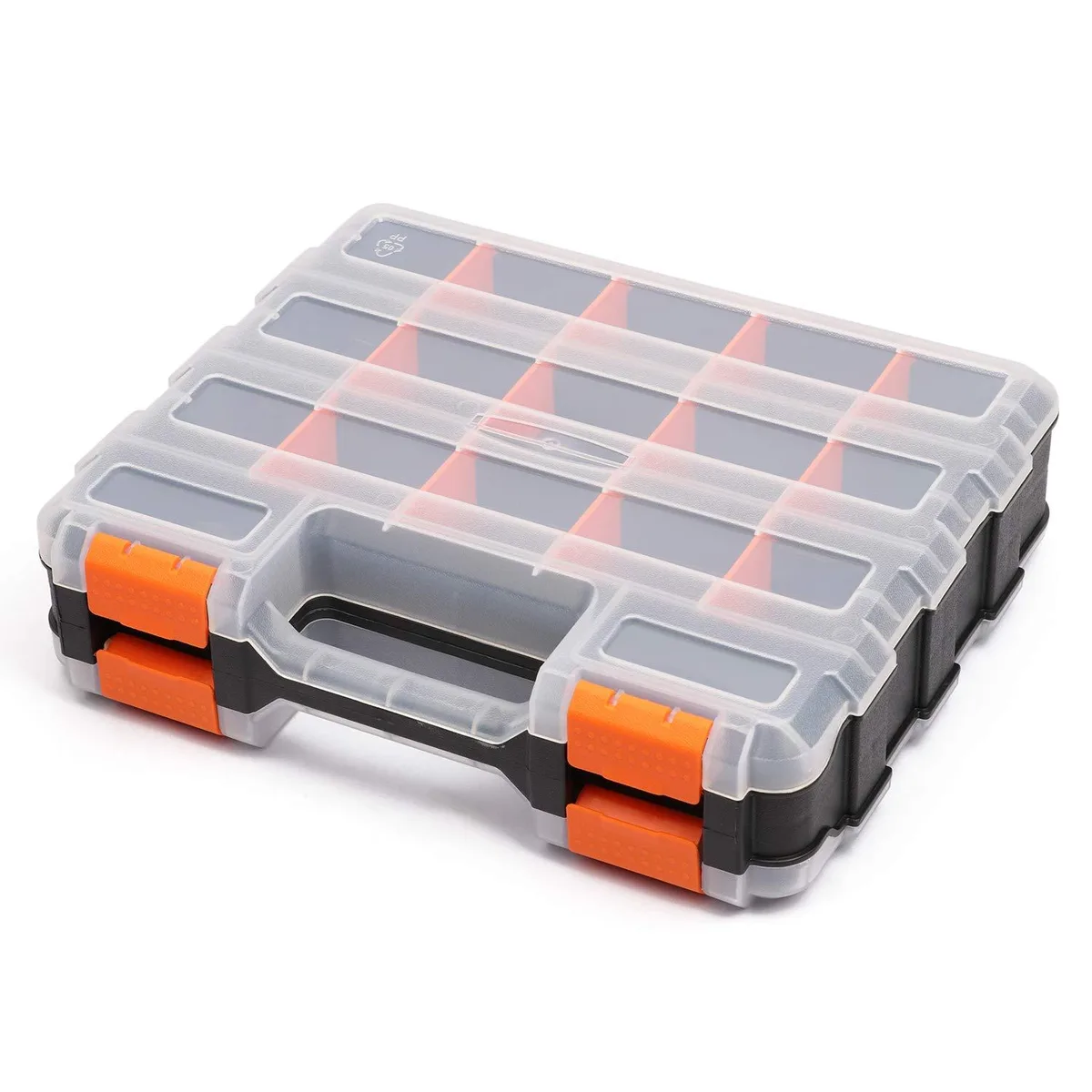 Black and orange double-sided organiser, 12.6 by 10.6 by 3.2 inches