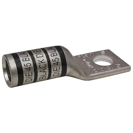 Copper compression lug, long barrel, one hole, black finish