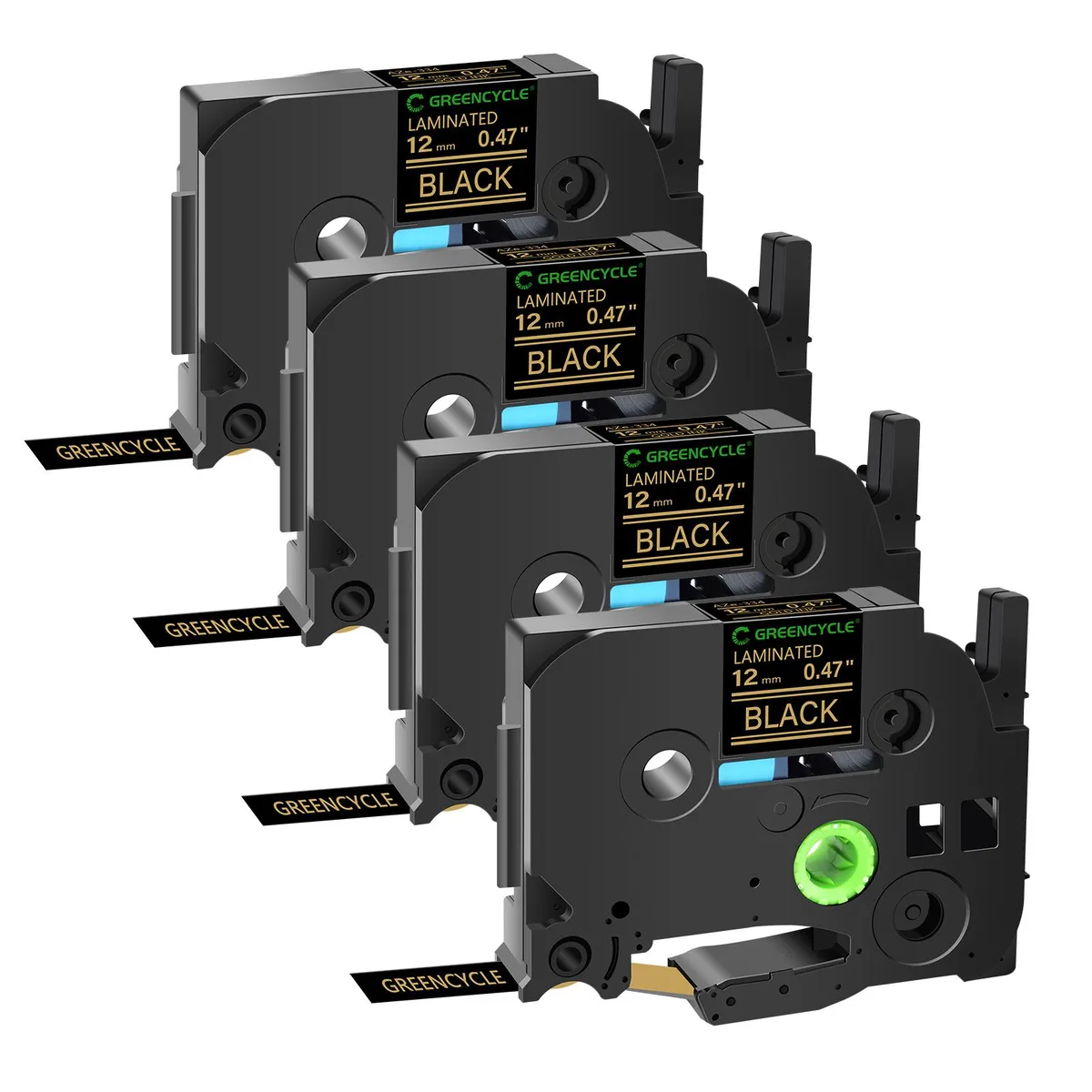 GREENCYCLE GREENCYCLE TZe-334 12mm Gold on Black Label Tape 4 Pack — product photo