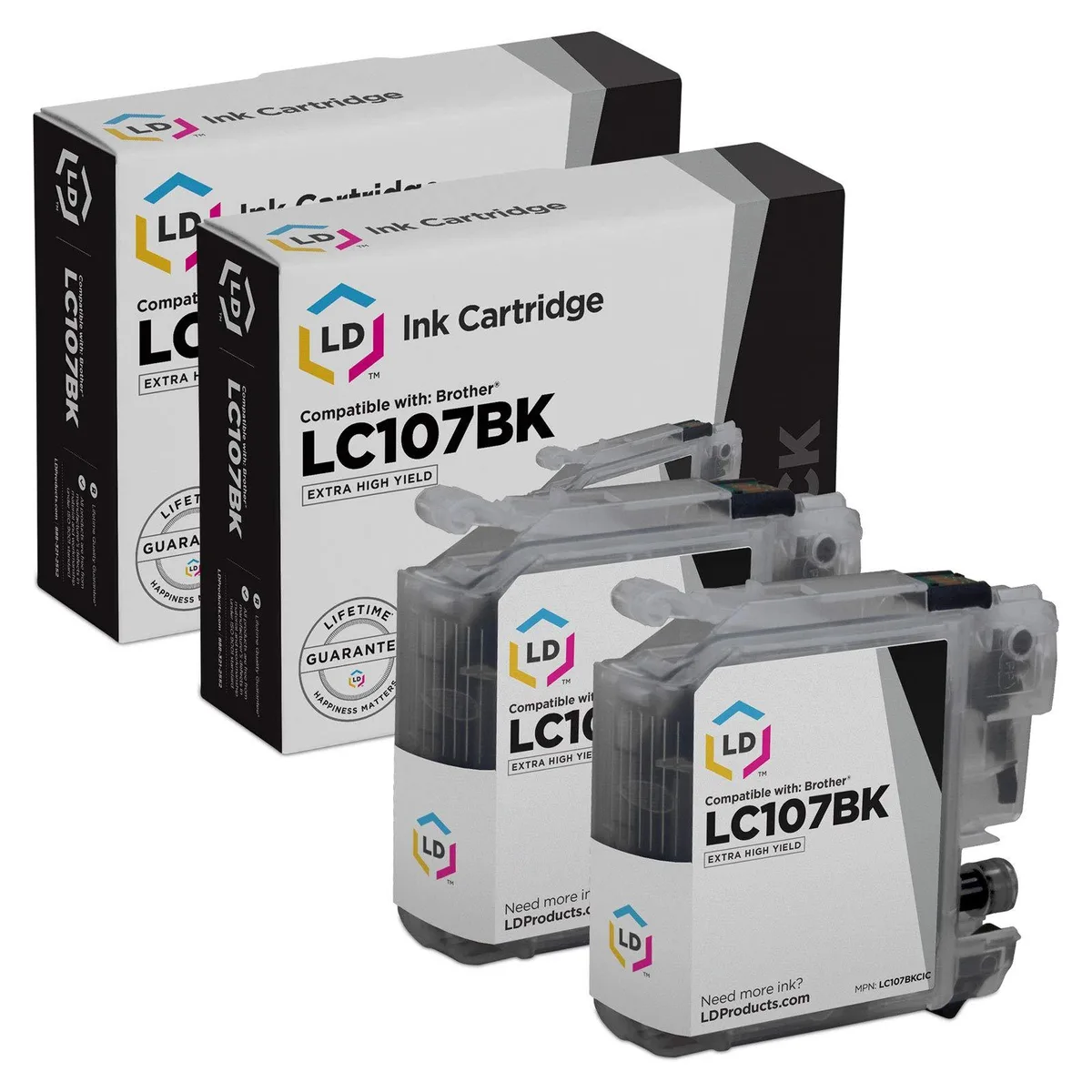 LD Products LD Products LC107BK Super High Yield Black Ink Cartridge 1200 Pages 2-Pack — product photo
