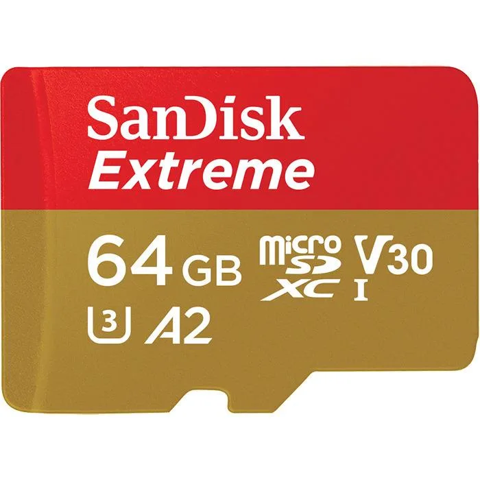 SanDisk SanDisk Extreme microSDXC 64 GB memory card 160 MB/s read 90 MB/s write — product photo