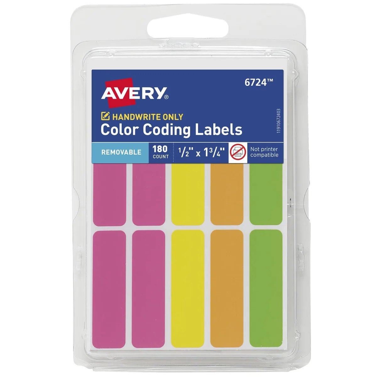 Rectangular neon labels on white backing sheet, 180 count