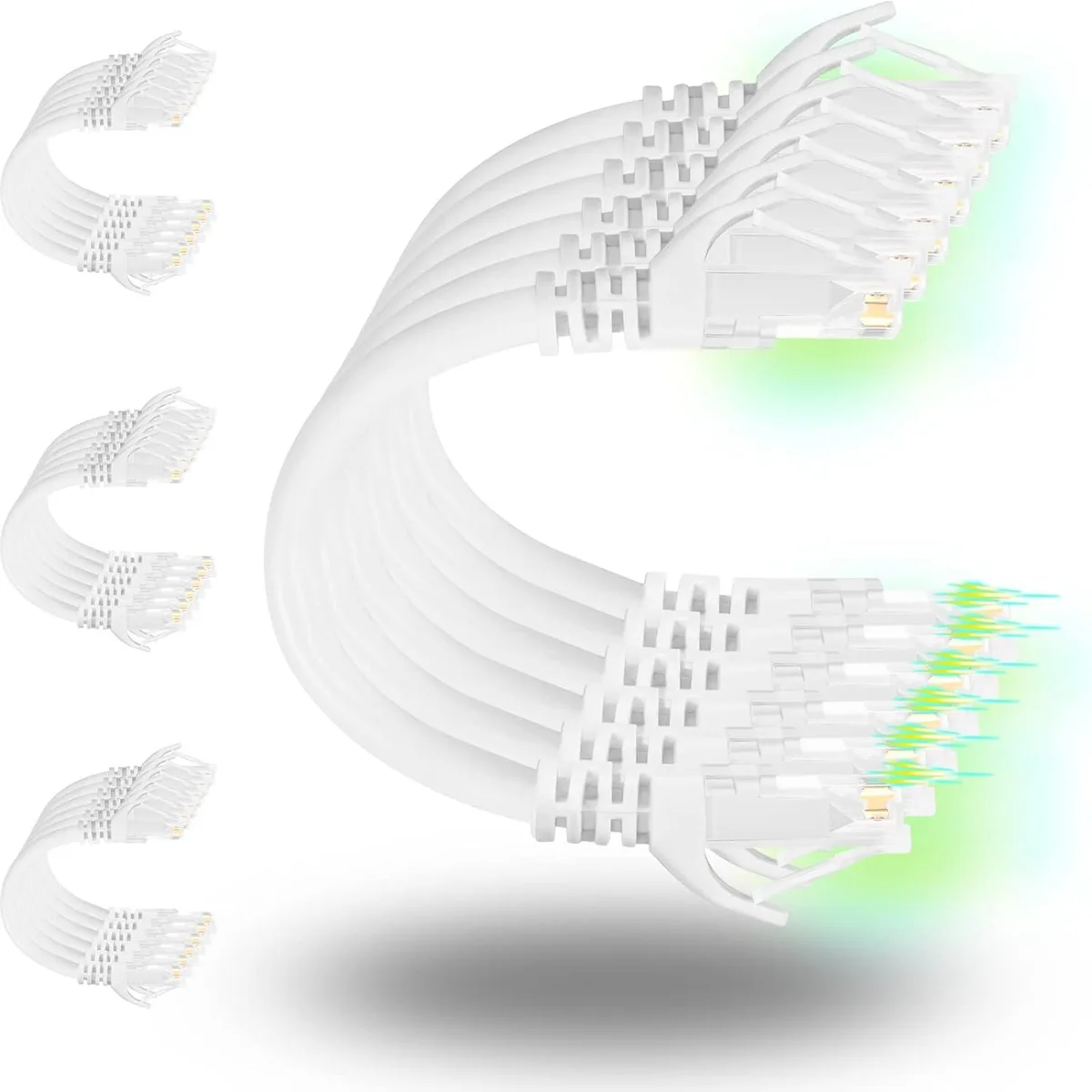 White Cat6 patch cables, 24-pack, short length, gold connectors