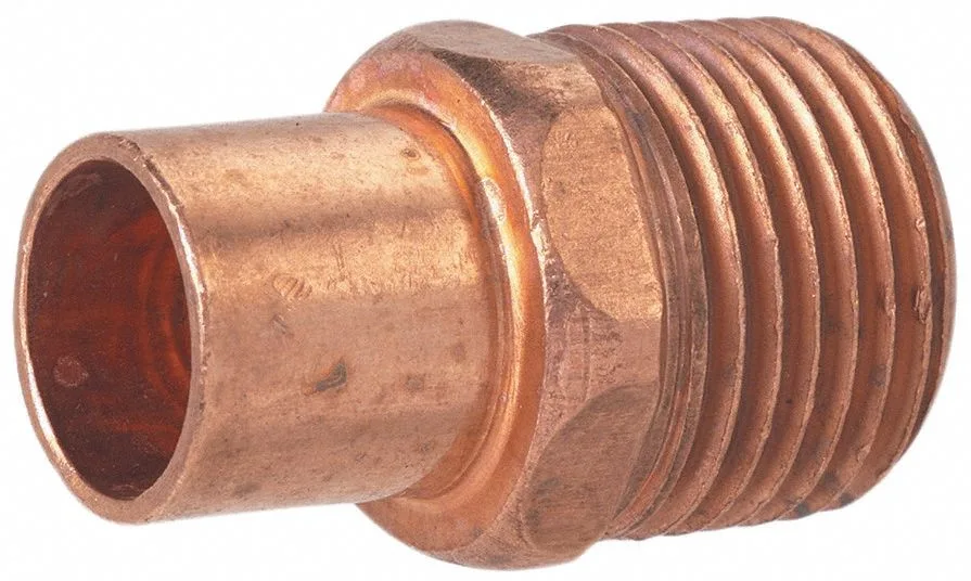 Straight copper adapter, sweat to male pipe thread, shiny metallic finish
