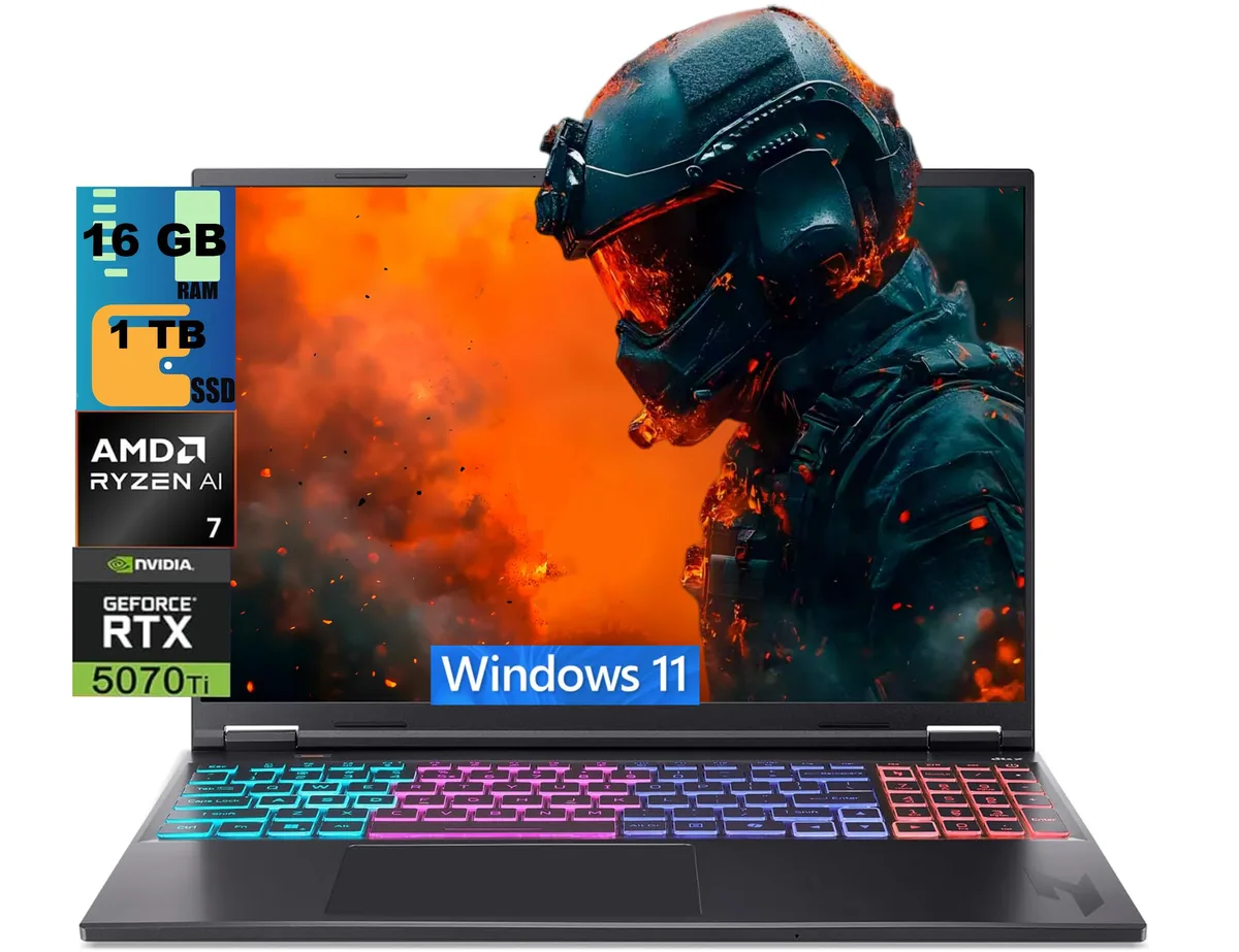 Acer America Acer Nitro V 16S gaming laptop RTX 5070 Ti 12GB Ryzen AI 7 350 16GB 1TB 16" WQXGA 180Hz — product photo