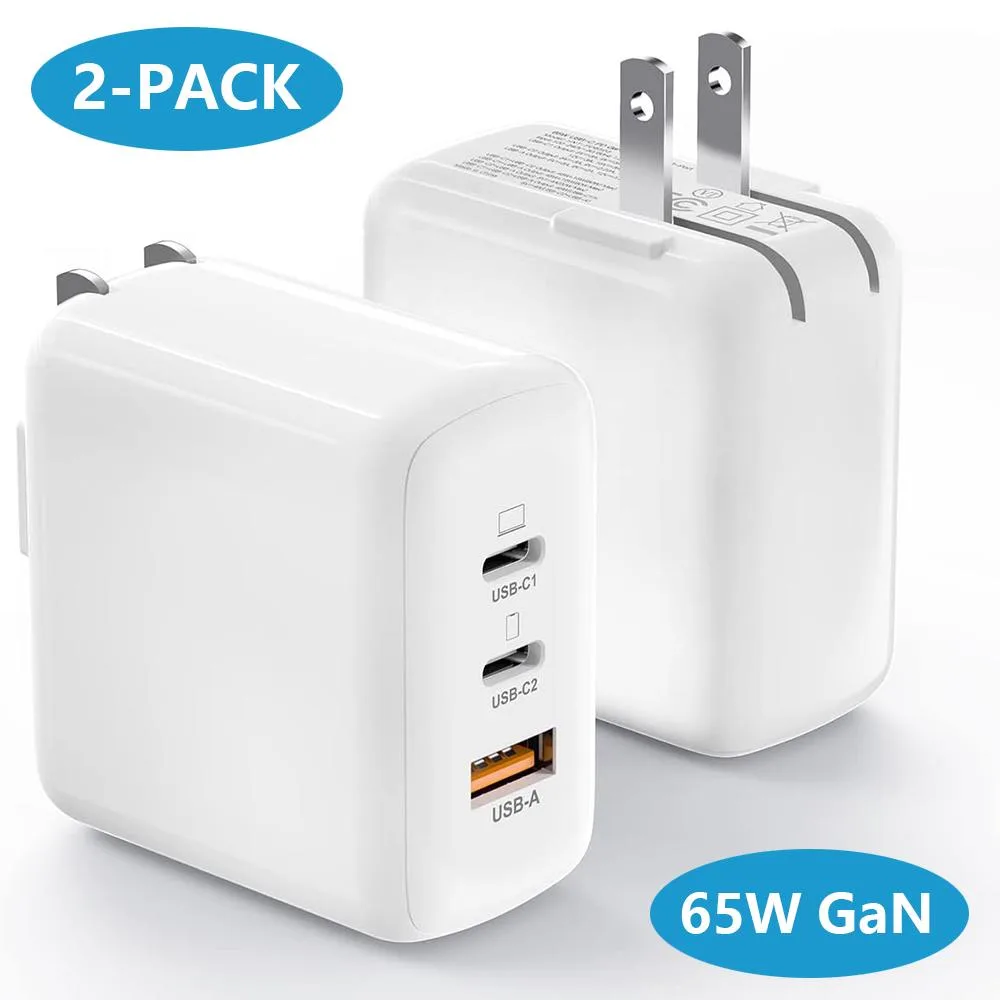 AUTYUE AUTYUE 65W 3-Port GaN USB-C Charger 2-Pack White — product photo
