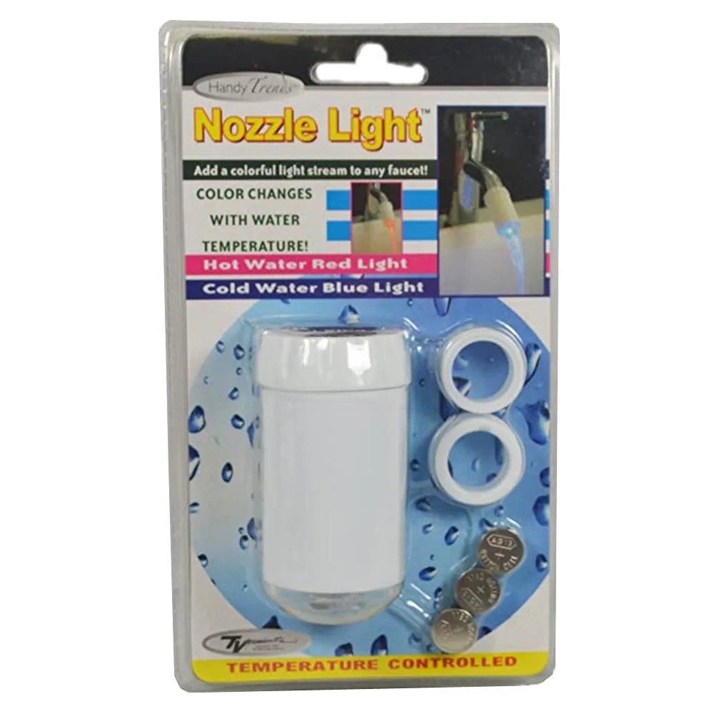 White high-arc faucet nozzle with temperature-controlled LED light and two universal adapters