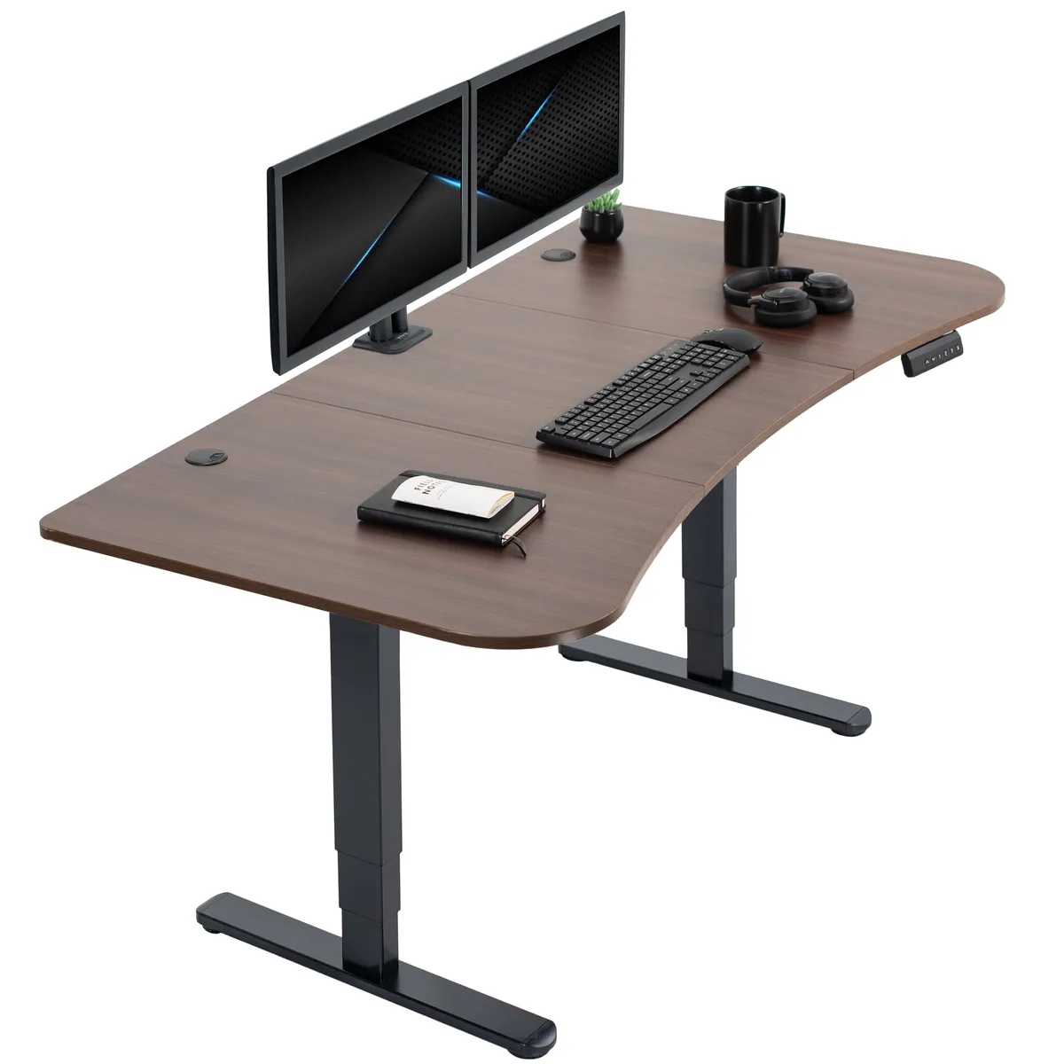 VIVO VIVO Electric Stand Up Desk 63" x 32" Dark Walnut Black Frame — product photo