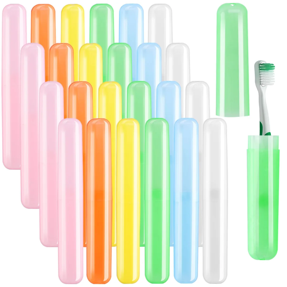 24 multi-colour plastic toothbrush holders with hook-and-loop closure, 7.9 inches long