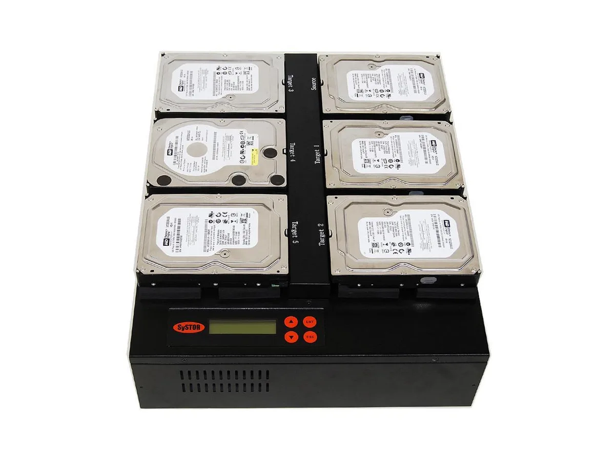 Systor Systor 1:5 Flatbed SATA Duplicator &amp; Sanitizer 600MB/s 36GB/min 5 targets — product photo
