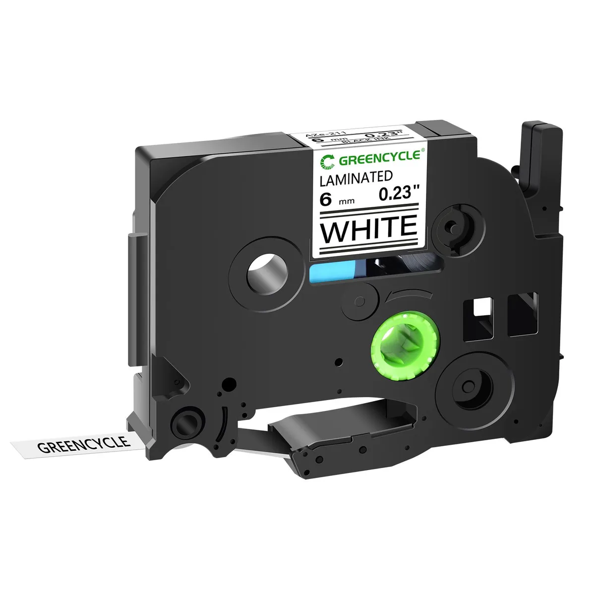 GREENCYCLE GREENCYCLE TZe-211 6mm Black on White Laminated Tape labelmaker — product photo