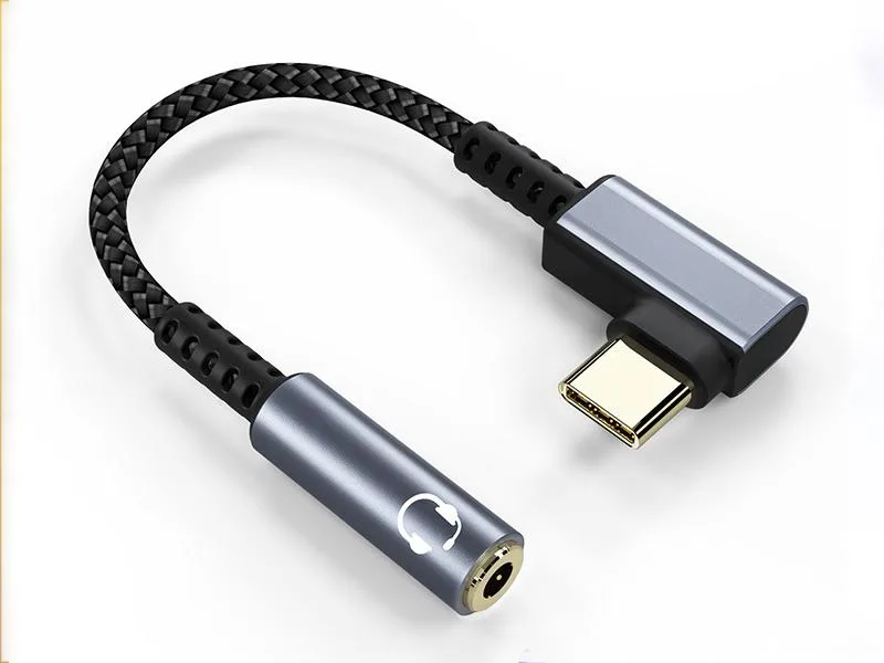 Corn Electronics Corn Electronics USB-C to 3.5mm Audio Adapter 90 Degree Gray 135mm — product photo