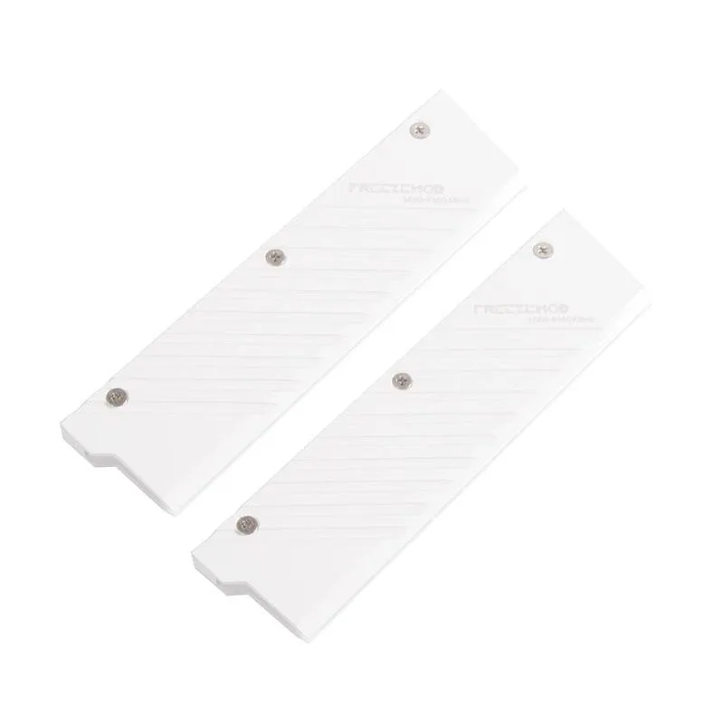 Two white aluminum memory heatsinks with anodized finish, each 134mm long and 34mm high