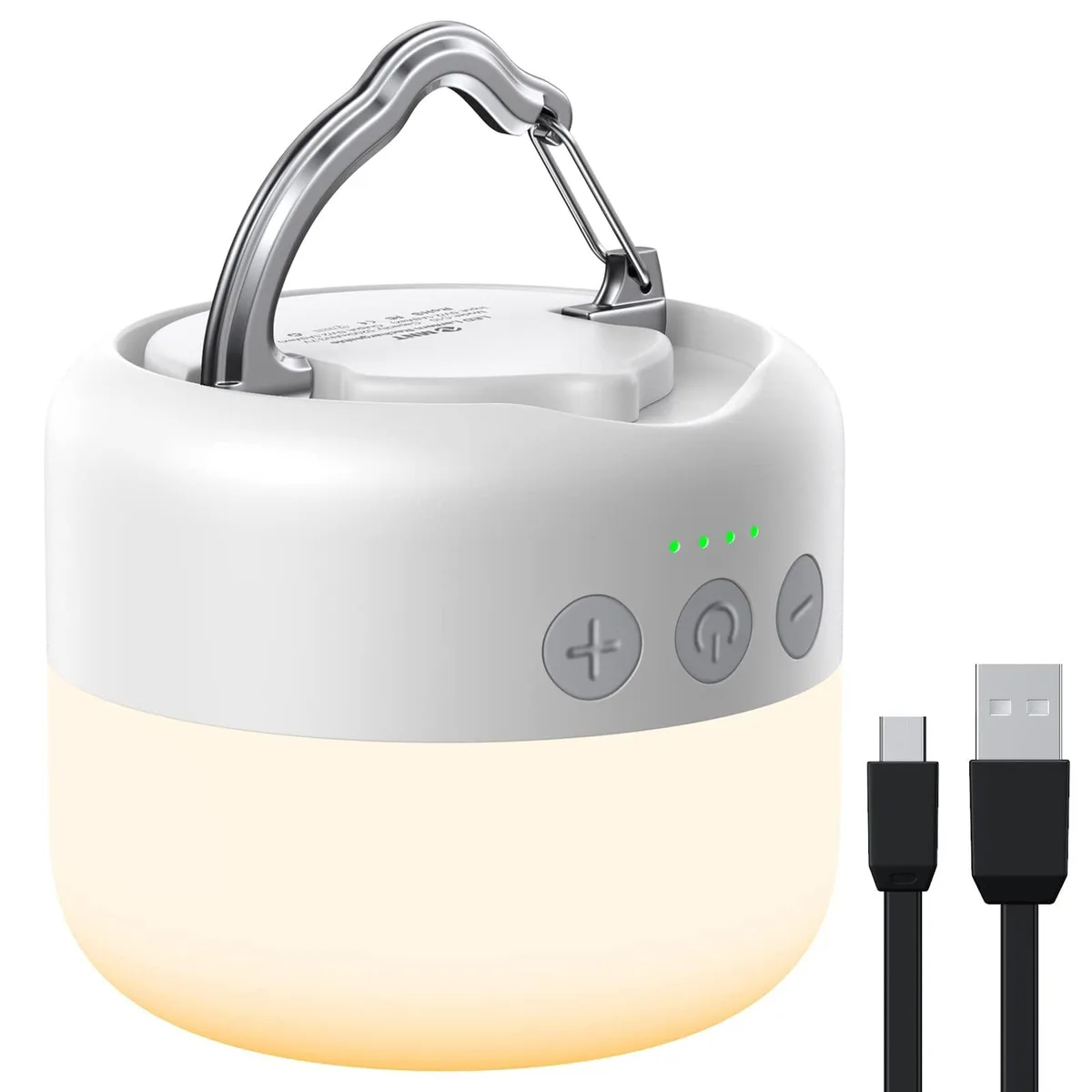 Compact black LED lantern with frosted globe magnetic base and hook