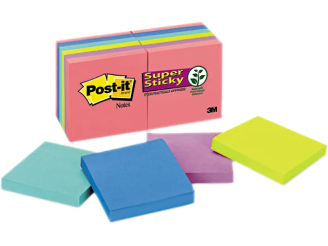 Post-it Super Sticky Post-it Super Sticky 654-12SSUC sticky note 12 90-sheet pads — product photo
