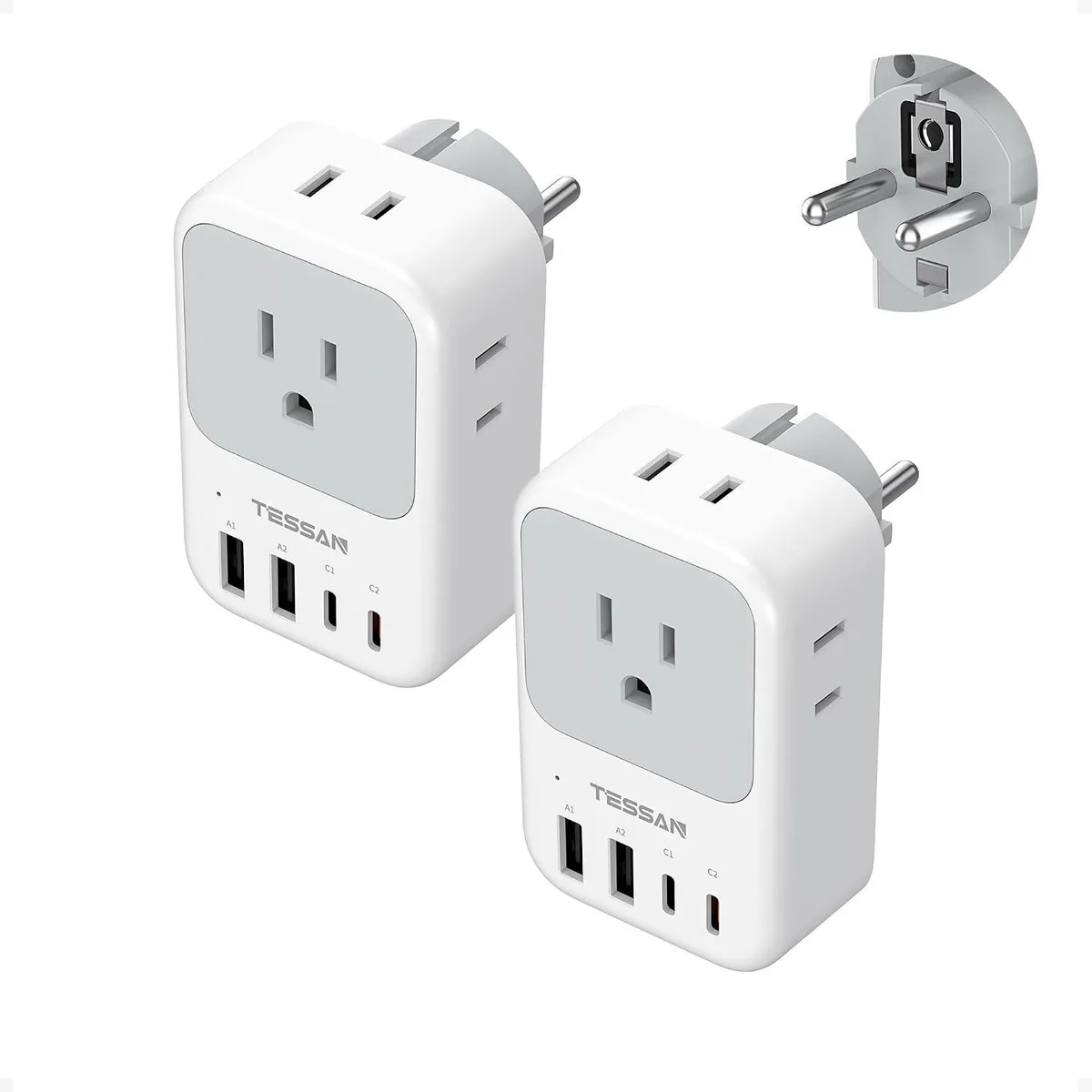 BASEUS BASEUS Type F Plug Adapter 2 Pack PD 20W 4 AC Outlets 4 USB Ports (2 USB C) — product photo