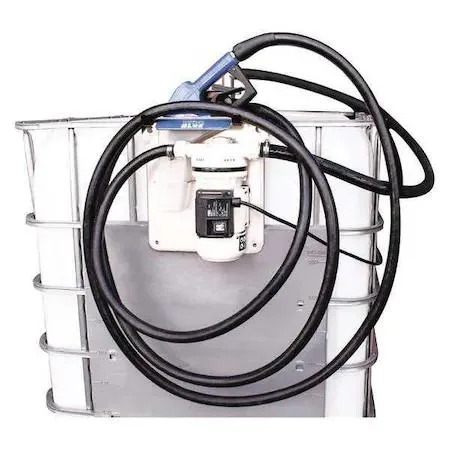White electric drum pump with 18 ft hose and 72 in cord, 120 V AC motor, automatic nozzle, self-priming design
