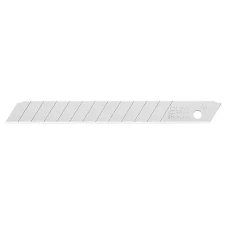 Box of 50 Olfa 9mm snap-off utility blades, silver steel segments, plastic dispenser case