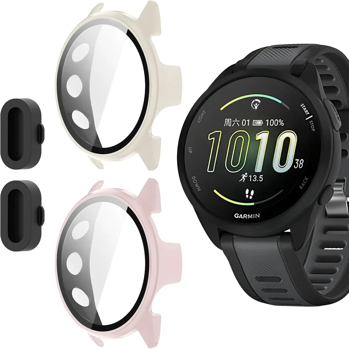 ETEIZU ETEIZU 2-Pack Screen Protector Case for Garmin Forerunner 165 (White + Pink) — product photo