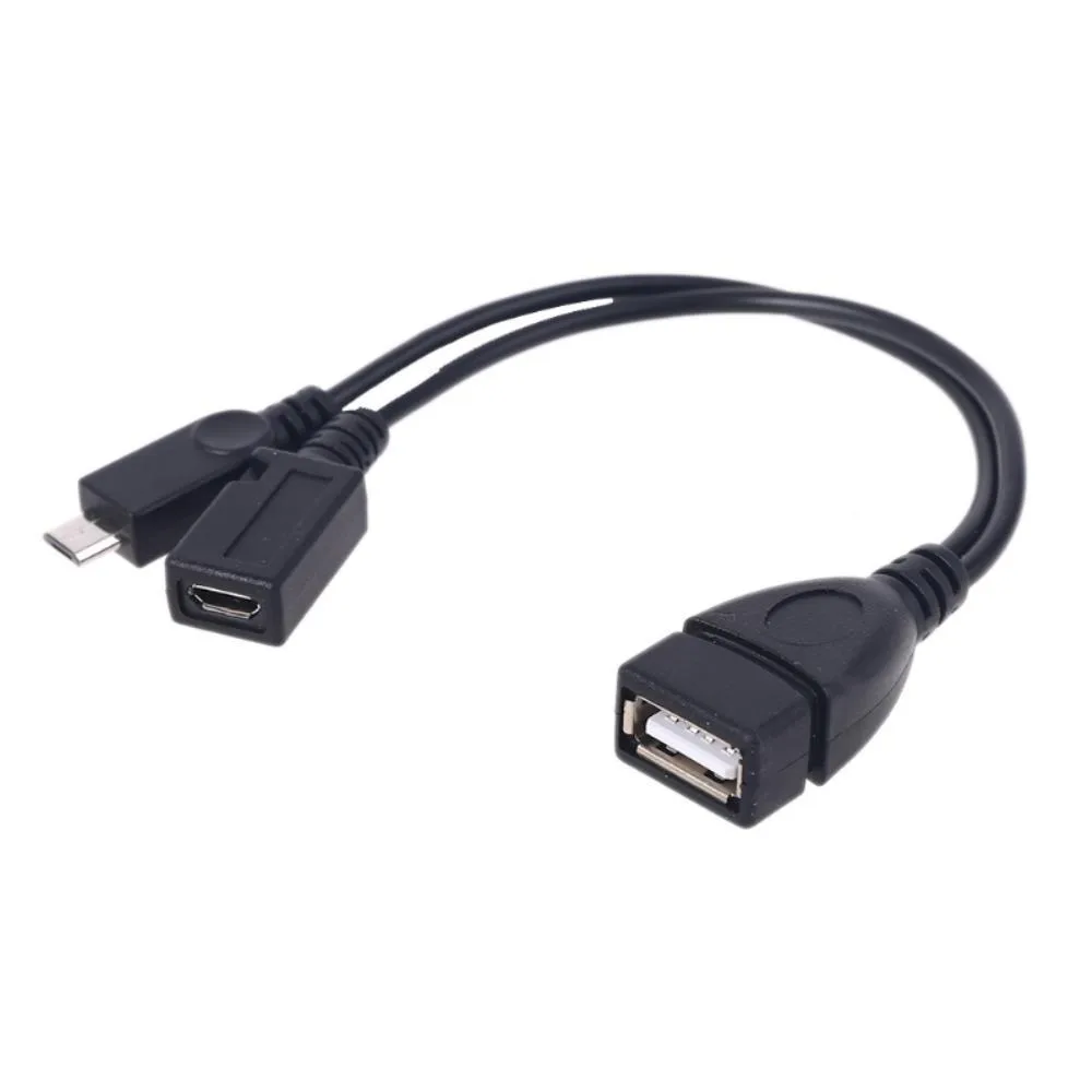Black Micro USB OTG adapter cable, 19cm long, plastic body, male to USB 2.0 A female