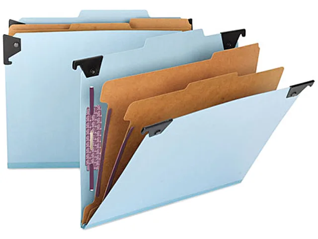 Blue six-section hanging classification folder pressboard kraft letter size