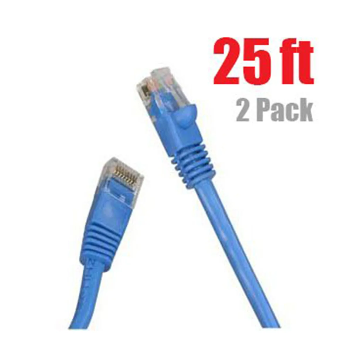 Two blue Ethernet cables with molded connectors, 25 ft each