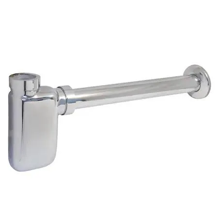 Oval bottle trap in polished chrome with transparent body