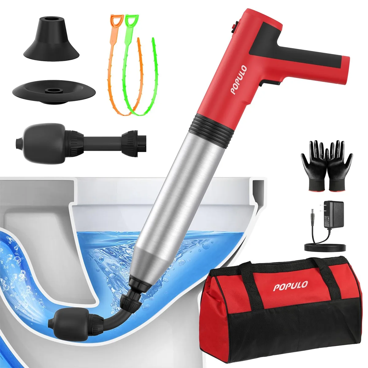 Electric toilet plunger with built-in air pump and flexible head