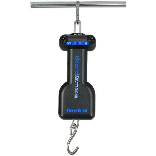 Grey handheld digital scale with angled LCD and built-in grip handle