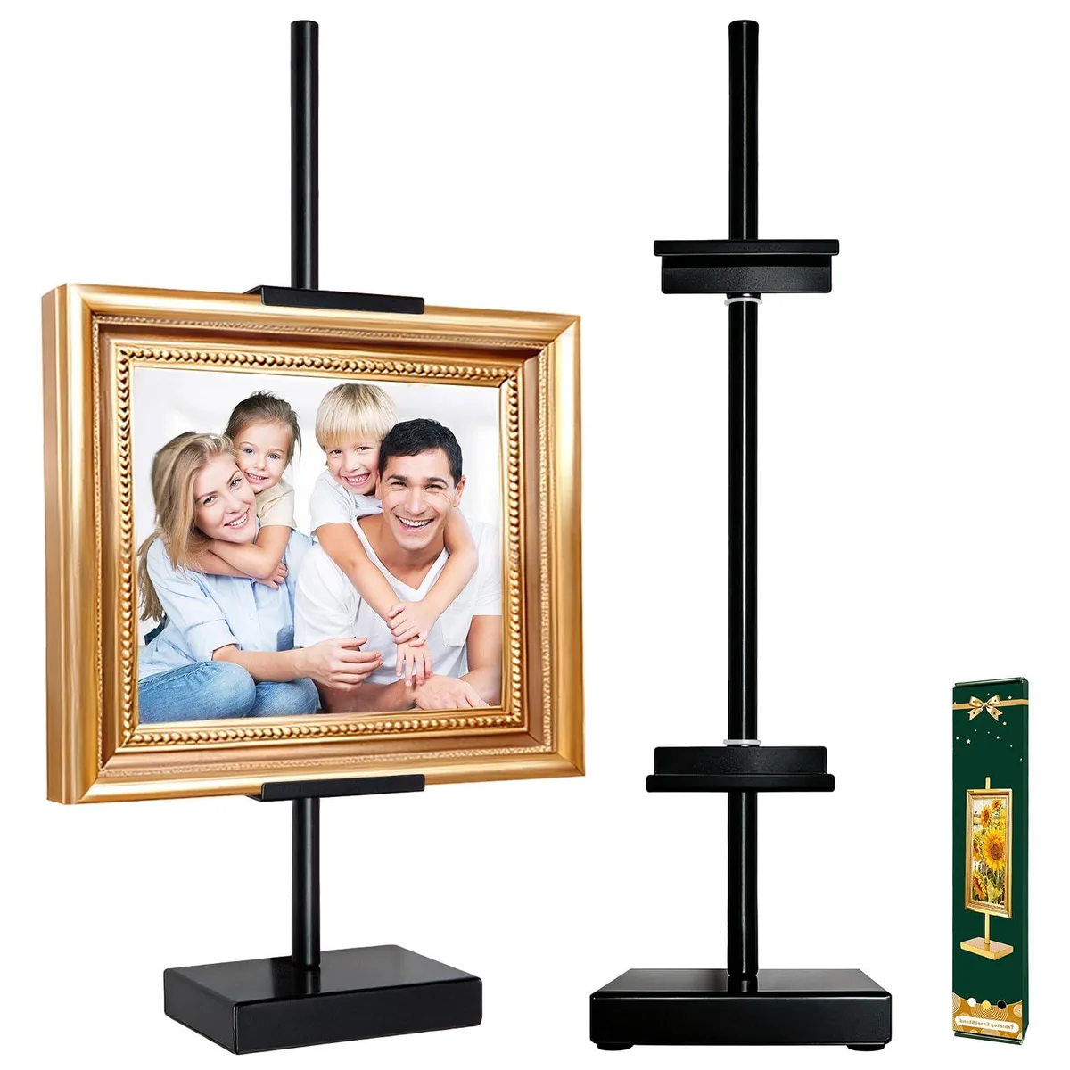 Black metal tabletop easel stand 18 inch adjustable height weighted base