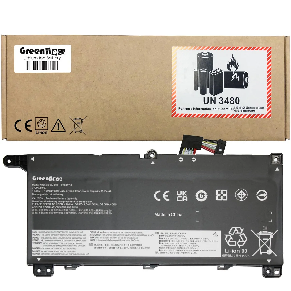 GreenTechLLC GreenTechLLC L22L3PE0 45Wh laptop battery — product photo