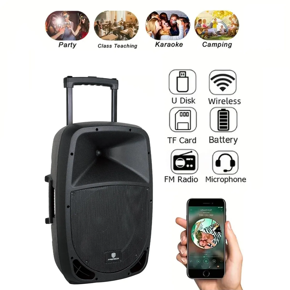 PRORECK PRORECK Freedom 15" 800W PA speaker with stand & wireless mics — product photo