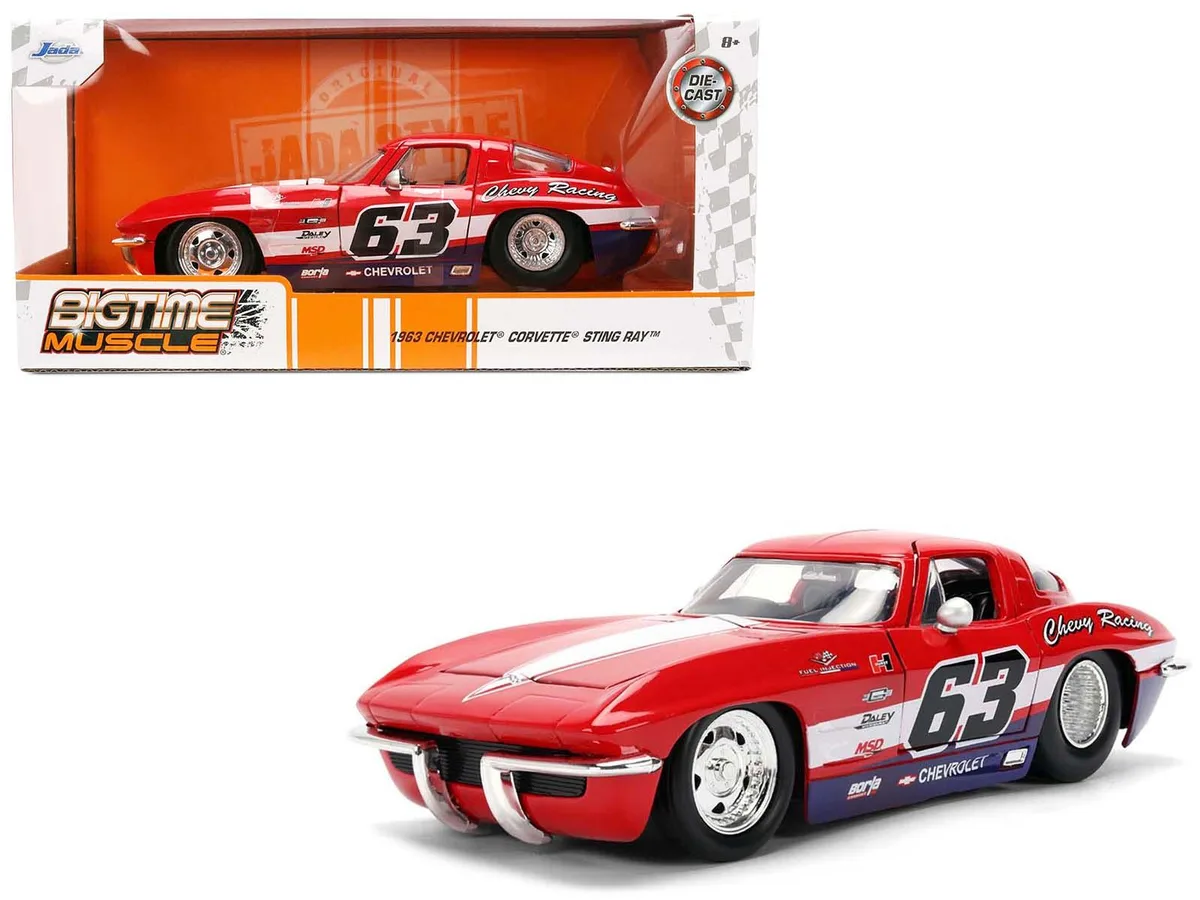 Jada Jada 1963 Chevrolet Corvette Stingray #63 Chevy Racing Bigtime Muscle 1/24 Diecast Hobby Collectible — product photo